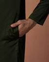 alt message - Manyavar Men Olive Green Plain Kurta Pajama image number 2